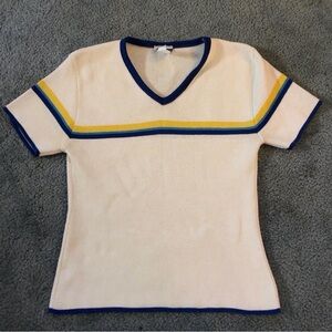 V-Neck Short Sleeve Tee with Blue and Yellow Accents